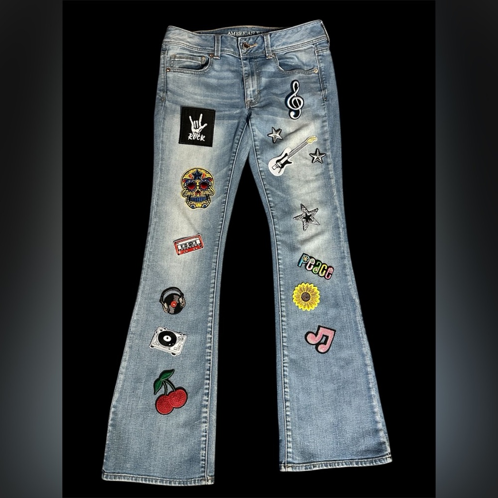 Patched Blue Jeans. 6. All Patches Are Hand Sewn Onto Jeans. Custom Orders Avail